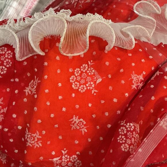 Nadine Vintage 60s 70s Red White Lace Ruffle Formal Prom Prairie Dress Size 5 - Picture 16 of 16